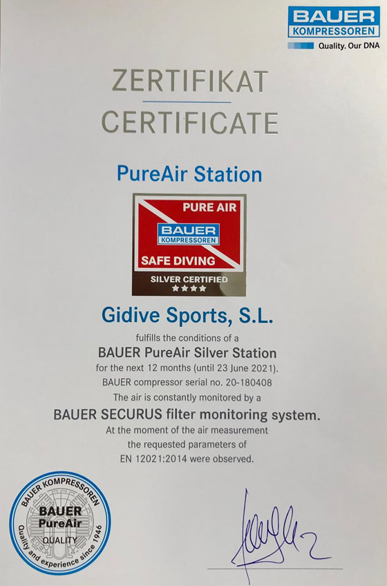 Gidive Center Palamós Certificat Estació Bare Pure Aire